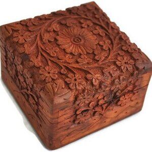 Jewelry Box Trinkets Rings etc Hand Carved Wooden Box Highly Detailed Vanity